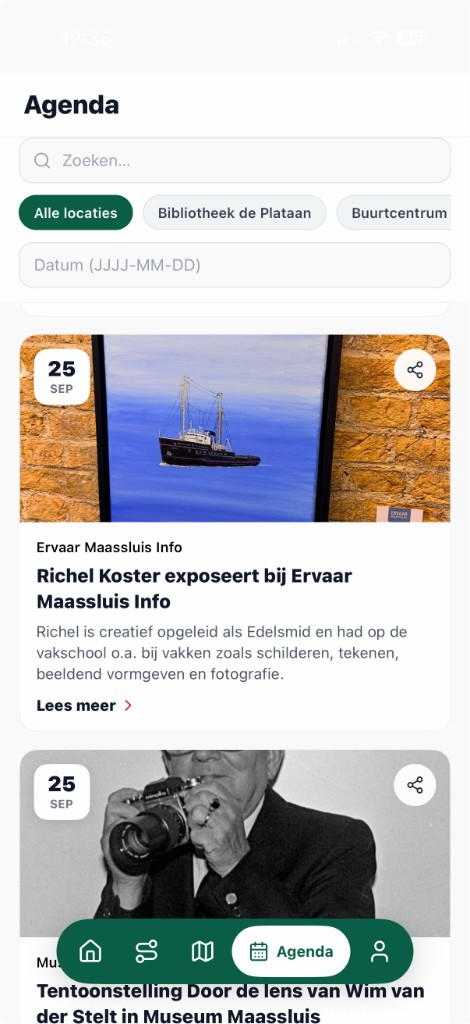 Uitagenda in de VitaalBuiten app, met zoeken, filteren en delen