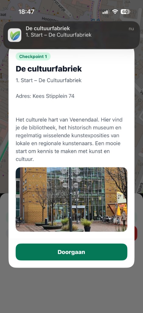 Route checkpoint in de VitaalBuiten app – De Cultuurfabriek